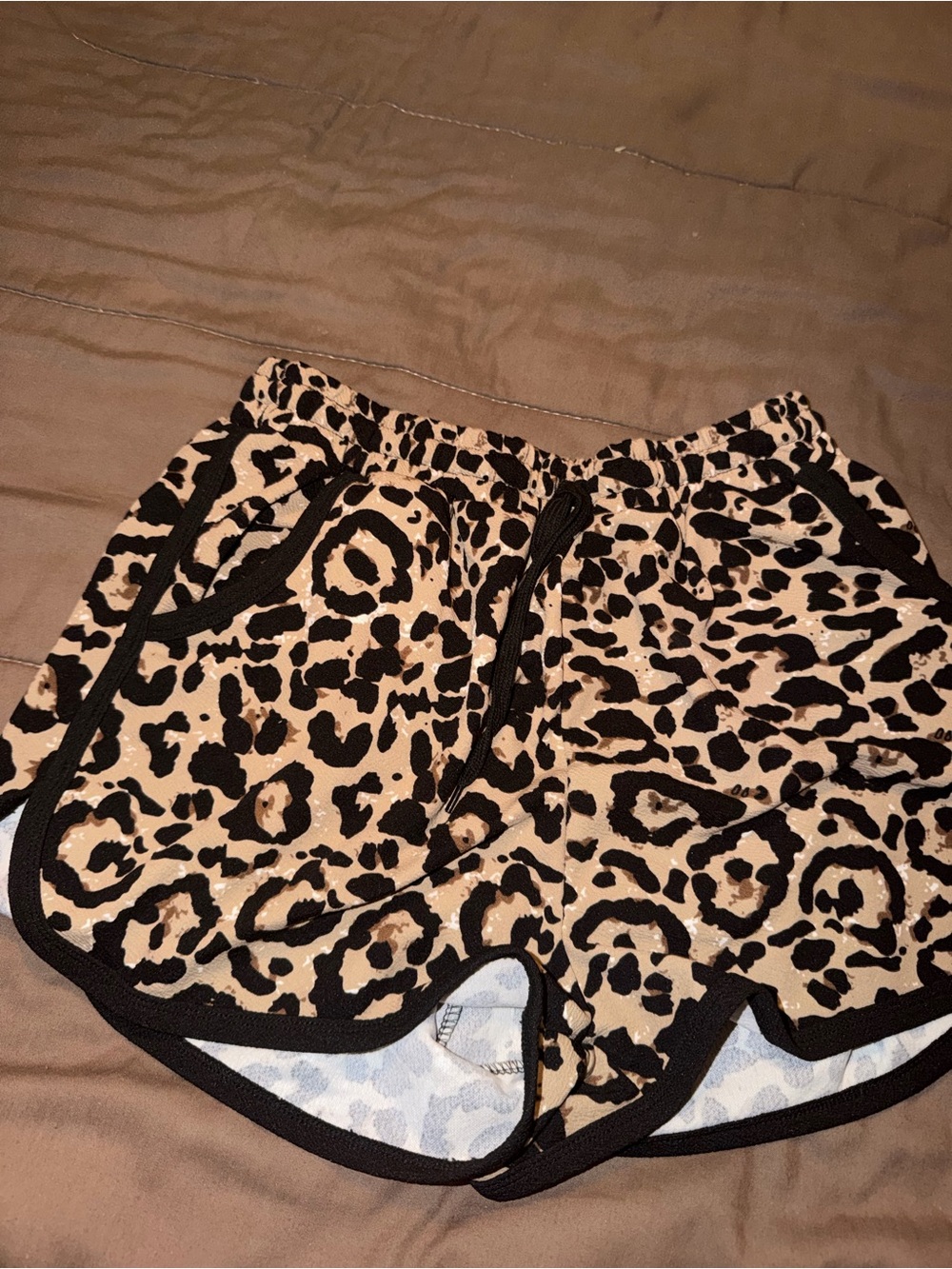 SHEIN Women's Leopard Print Athletic Shorts - Black & Tan